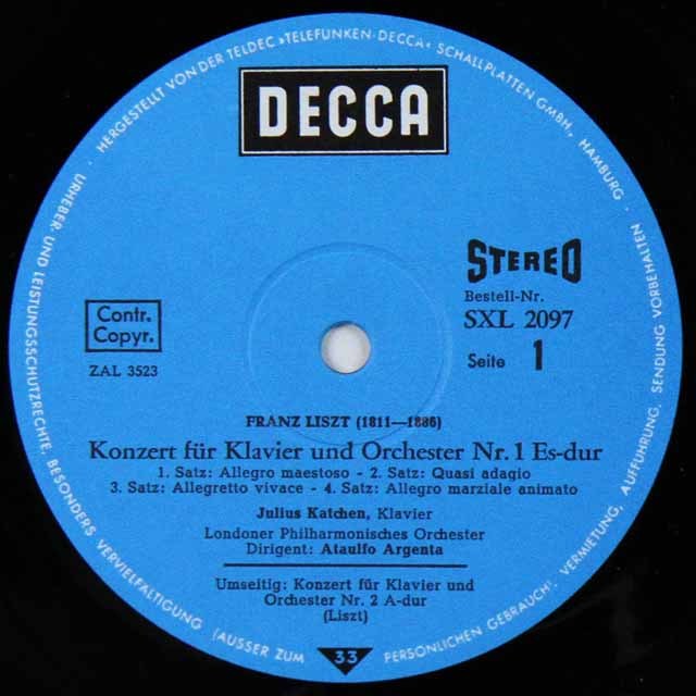 カッチェン、アルヘンタのリスト/ピアノ協奏曲第1、2番 独DECCA 3532 LP レコード