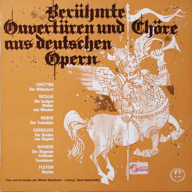 スワロフスキーのドイツオペラの序曲と合唱　英Concert Hall　3795　LP レコード