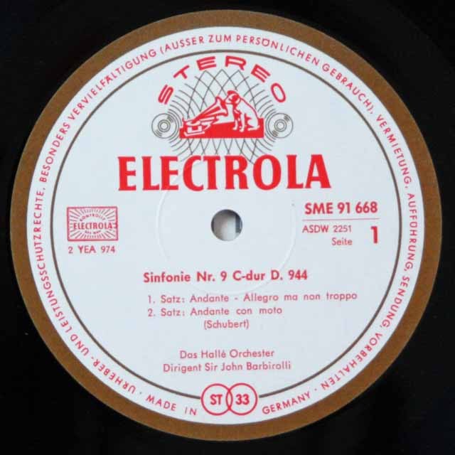【売約済】バルビローリ＆ハレ管／シューベルト LP レコード バルビローリのシューベルト/交響曲第9番「グレート