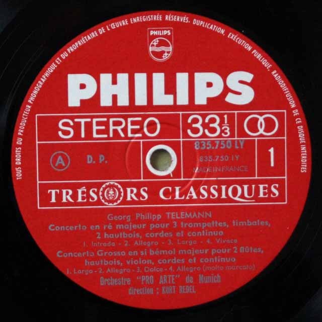 LP レコード レーデルのテレマン/協奏曲集 仏PHILIPS 3796