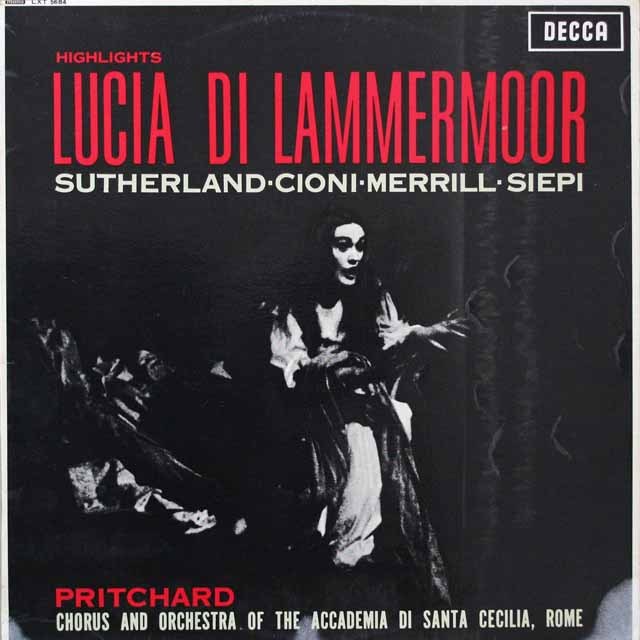 サザーランドのドニゼッティ/「ランメルモールのルチア」ハイライト　英DECCA　モノラル　2612　LP レコード