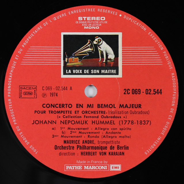 LP レコード アンドレ&カラヤンの「トランペット協奏曲集」 仏EMI