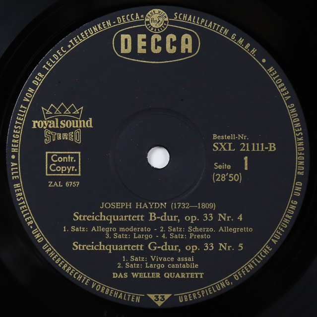 ウェラー四重奏団のハイドン/弦楽四重奏曲作品33(全6曲) 独DECCA 2744 LP レコード