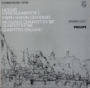 イタリア四重奏団のモーツァルト/弦楽四重奏曲第14番「春」、第15番　蘭PHILIPS　3719　LP レコード