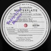 【白レーベル/非売品(テストプレス)】　リンデ、リヒターのヘンデル/フルートソナタ集　独ARCHIV　3727　LP レコード