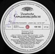 【白レーベル/非売品(テストプレス)】　クーベリックのヴェルディ/「リゴレット」抜粋　独DGG　3727　LP レコード
