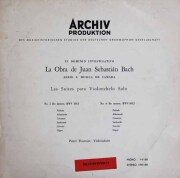 【モノラル】　フルニエのバッハ/無伴奏チェロ組曲第5、6番　独ARCHIV　3804　LP レコード
