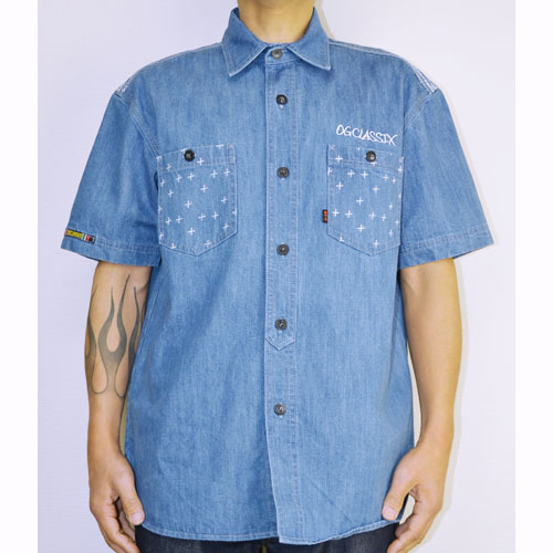 【OG CLASSIX/オージークラシックス】BANDANA CROSS DENIM SHIRTS【半袖デニムシャツ】【バンダナ】【ペイズリー】【クロス】