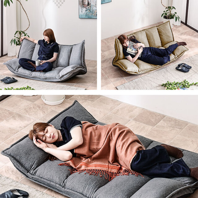 ソファ　ソファー　リクライニングソファ　フロアソファ　ローソファ　ライトグレー ローソファ フロアソファ 2人掛け ライトグレー 幅119cm 2P