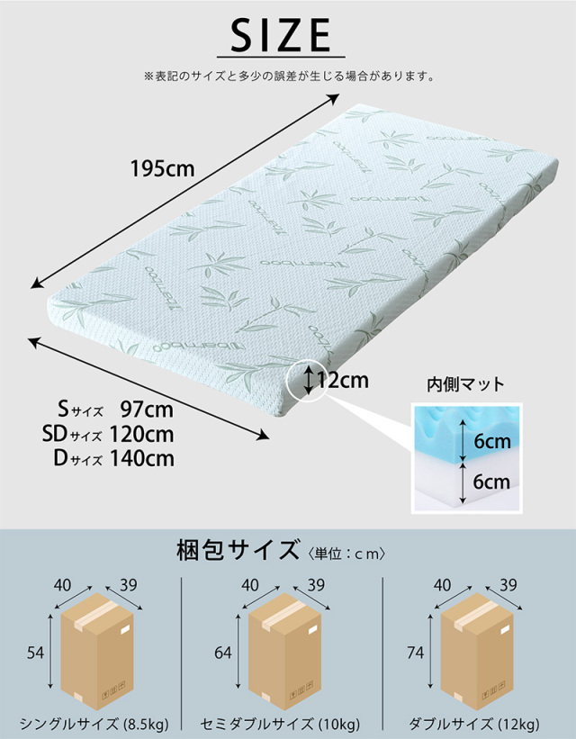 マットレス｜低反発・高反発・竹炭カバー仕様 両面使える快眠