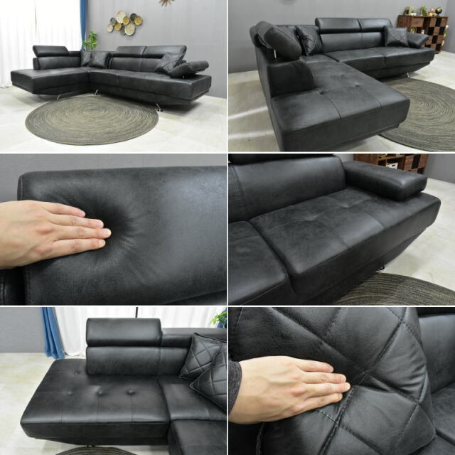 組立設置付き ソファー 新素材ファブリック カウチソファー 3人掛け