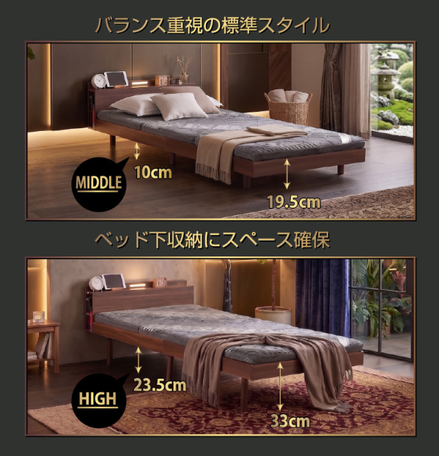 キングサイズベッド】(ベッドフレーム×2台) 【送料無料】LED照明＆宮棚