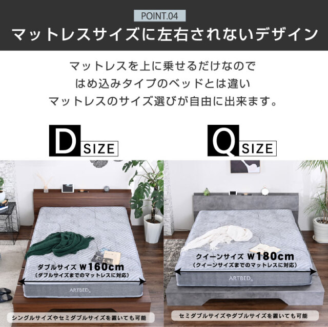 ステージベッド クイーン マットレスセット USB-A/C付 LED照明付 脚元