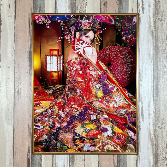 水晶パネル アートパネル 60×80cm ポップアート 金フレーム付き 