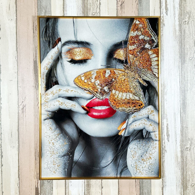 クリスタルアート 蝶 ピクチャー アートフレーム バタフライ（輝く金色  