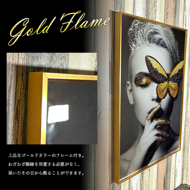 水晶パネル アートパネル 60×80cm 金フレーム付き 女性 クリスタル 