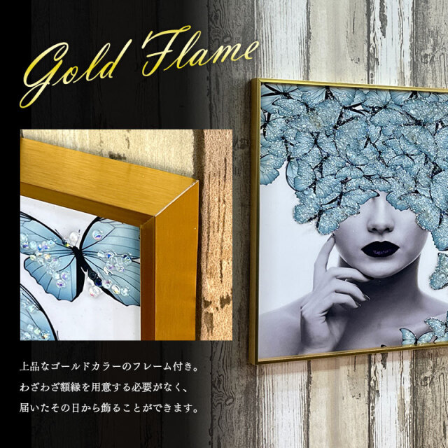 水晶パネル アートパネル 50×50cm 金フレーム付き 女性 人物