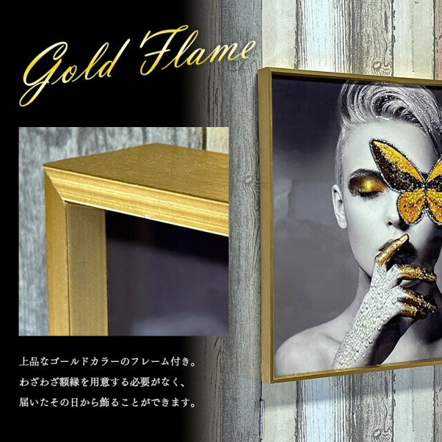 水晶パネル アートパネル 50×50cm 金フレーム付き 女性 人物