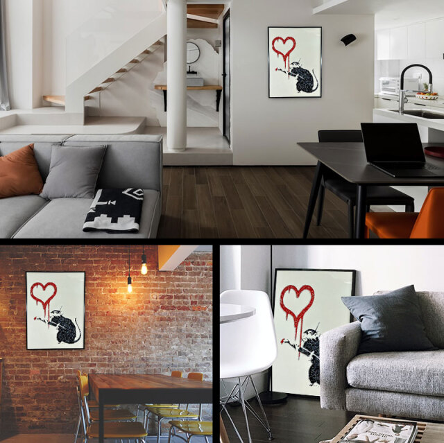 水晶パネル アートパネル 60×80cm バンクシー ラブラット 黒フレーム