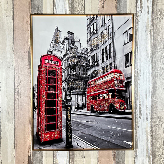 水晶パネル アートパネル 60×80cm 街並み 金フレーム付き クリスタル  