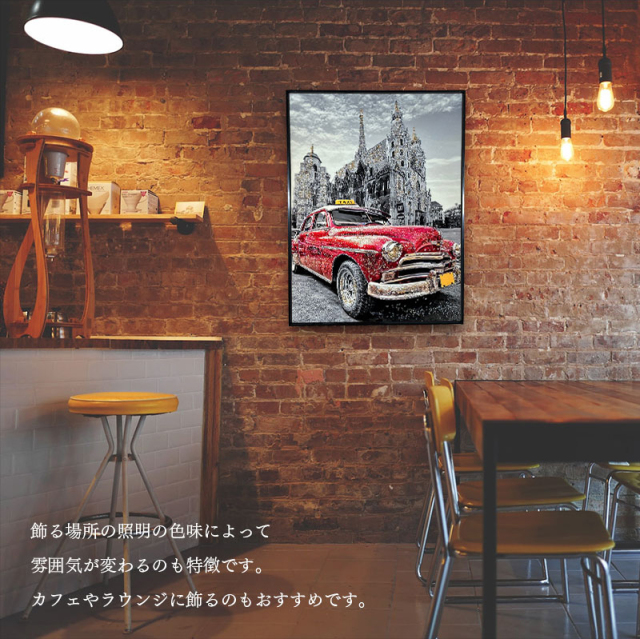 期間限定値下げ中 アクリル原画 F6サイズ 夜景アート モダンインテリア 水晶パネル アートパネル 60×80cm 街並み 金フレーム付き