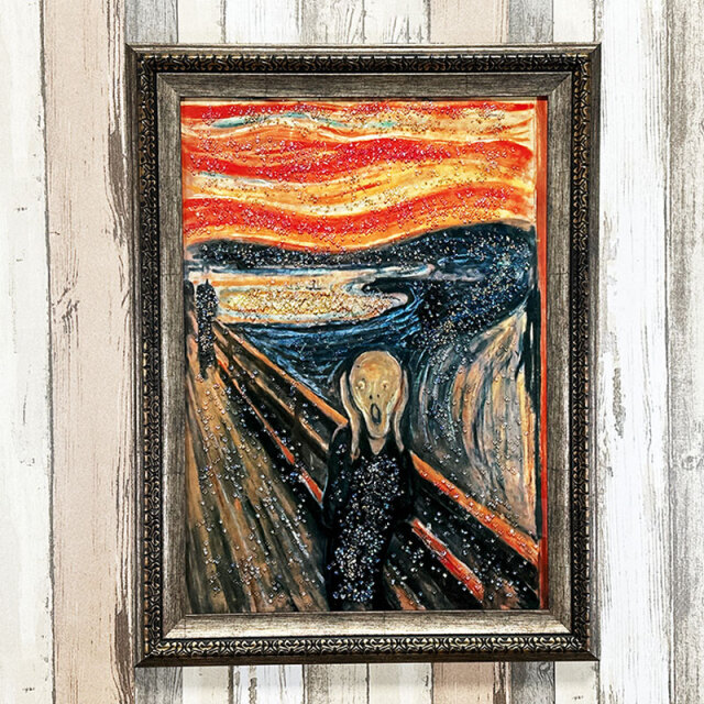 水晶パネル アートパネル 62×82cm 名画 ムンクの叫び フレーム付き 