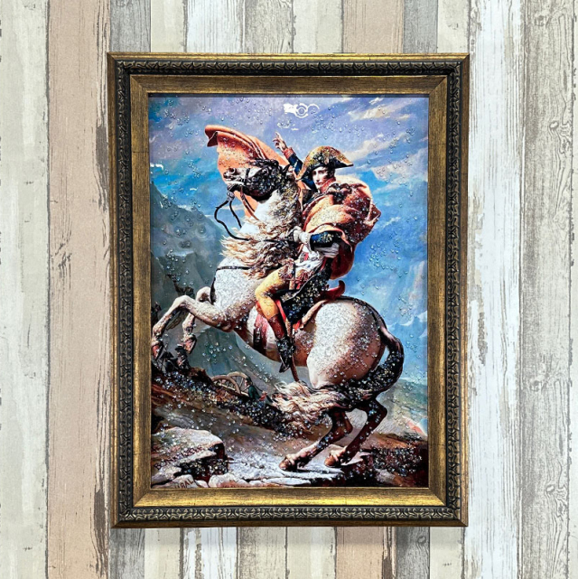 水晶絵　ルイ・ダヴィッド「ナポレオン」　アートパネル　クリスタル　立体　絵画 水晶絵 ルイ・ダヴィッド「ナポレオン」 アートパネル クリスタル 立体