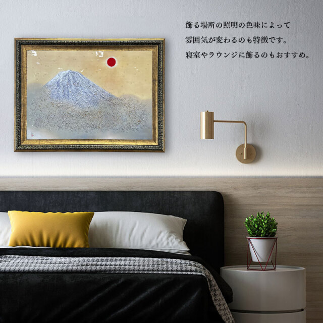 輸入雑貨　天然石　日本名画　『横山大観 霊峰不二』　水晶絵　クリスタルアート 水晶パネル アートパネル 62×82cm 名画 乾坤輝く フレーム付き