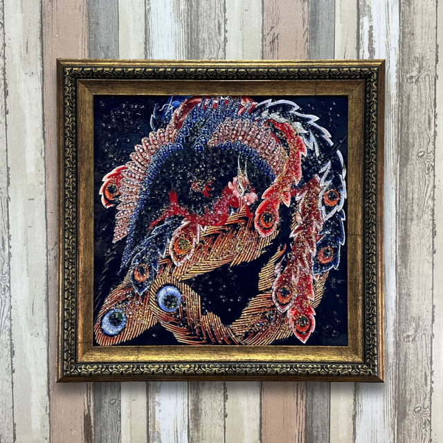 水晶パネル アートパネル 62×62cm 名画 鳳凰図 フレーム付き