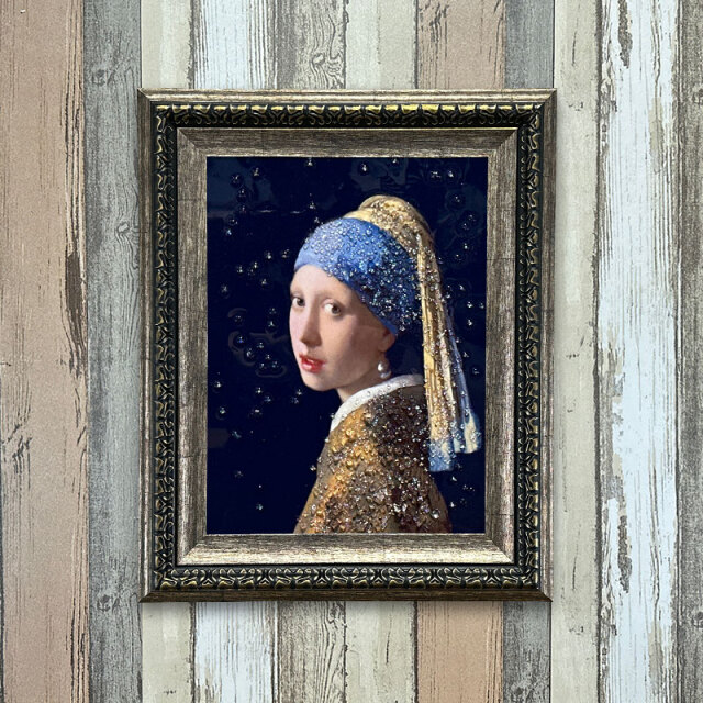 輸入雑貨　天然石　ダヴィンチ作『真珠の耳飾りの少女・クリスタルアート』　水晶絵 輸入雑貨 天然石 ダヴィンチ作『真珠の耳飾りの少女・クリスタル