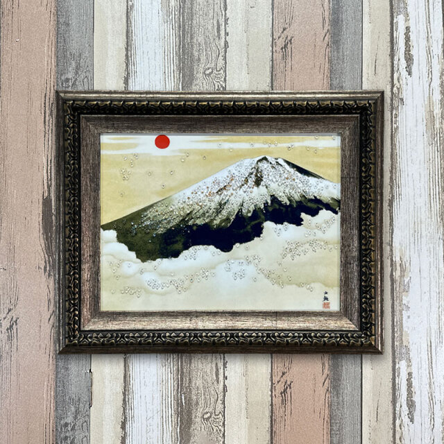 輸入雑貨　天然石　日本名画　『横山大観 乾坤輝く』　水晶絵　クリスタルアート 水晶パネル アートパネル 62×82cm 名画 乾坤輝く フレーム付き