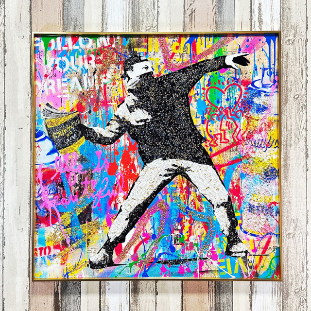 水晶パネル アートパネル 80×80cm ポップアート 金フレーム付き 