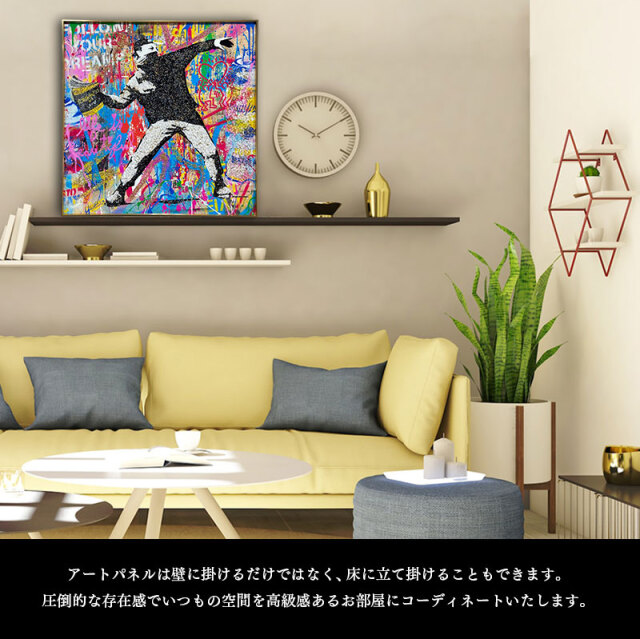 水晶パネル アートパネル 80×80cm ポップアート 金フレーム付き