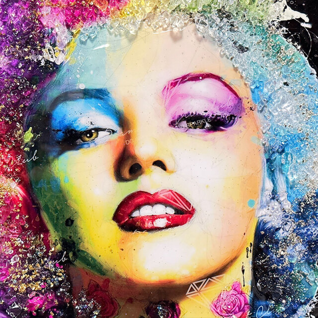 ポップアート 女性肖像画 黒フレーム付き