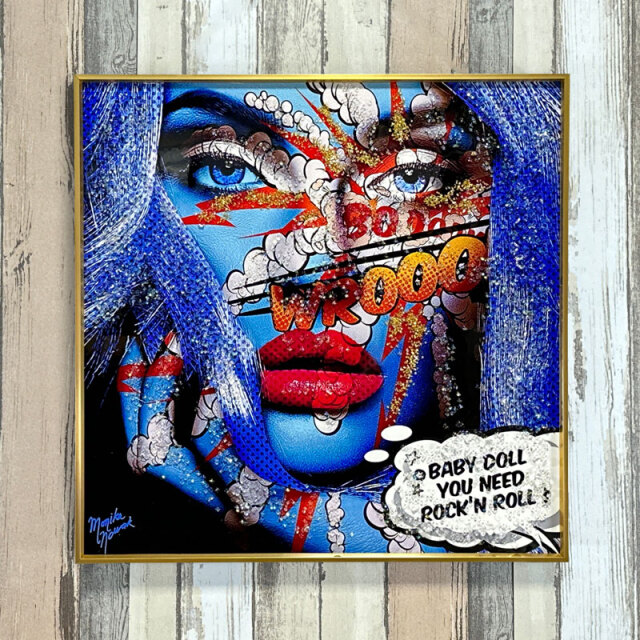 水晶パネル アートパネル 60×60cm ポップアート 金フレーム付き 