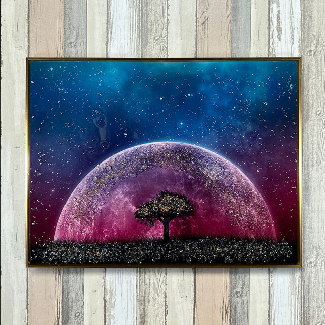 水晶パネル アートパネル 60×80cm 夜空 風景 金フレーム付き