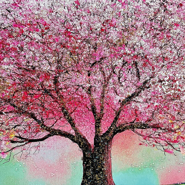 クリスタル アートパネル 紫陽花 風景画 水晶パネル アートパネル 60×80cm 桜 風景 黒フレーム付き