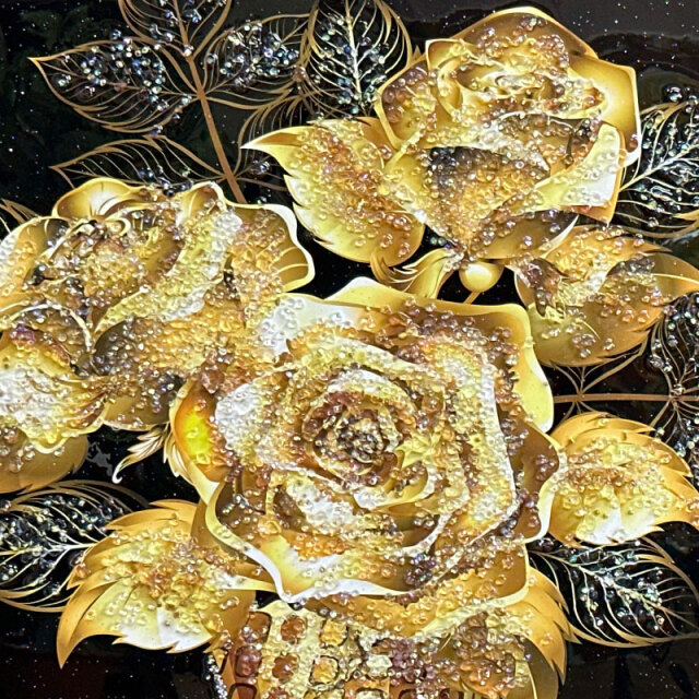 水晶パネル アートパネル 60×80cm 花束 黒フレーム付き クリスタル  