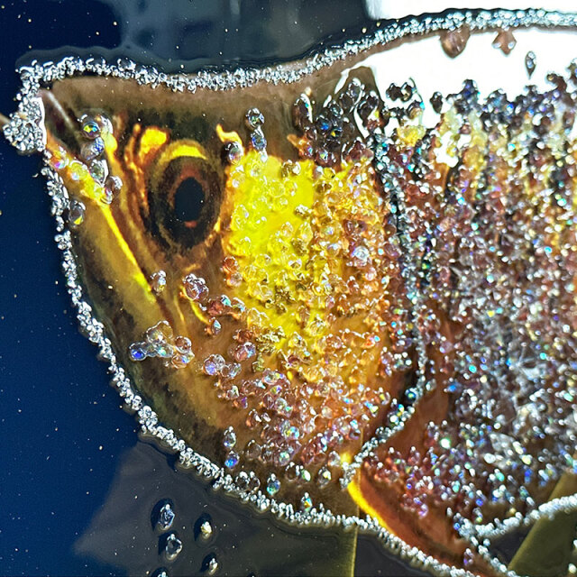 水晶パネル アートパネル 60×80cm アロワナ 金フレーム付き クリスタル