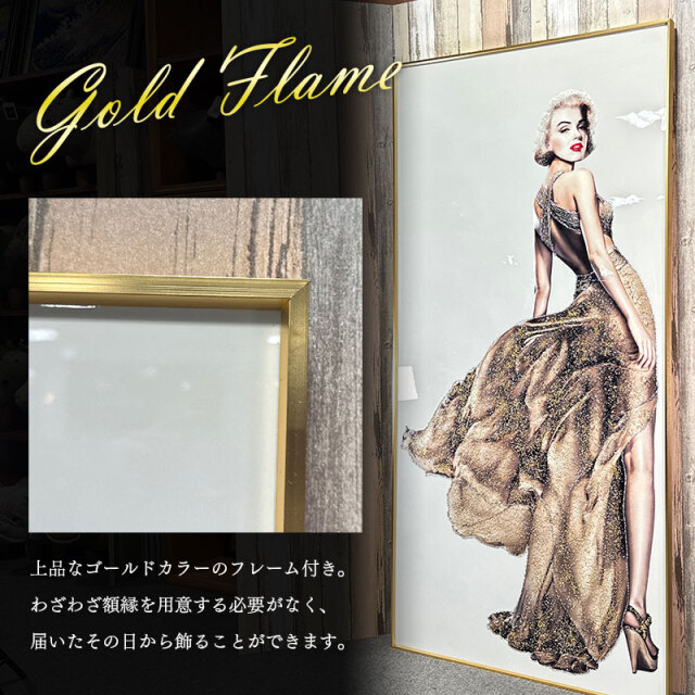 無名アーティスト 購入北欧アート女の子 B2サイズ 木製パネル アクリル画 水晶パネル アートパネル 90×180cm 金フレーム付き 偉人 ビッグ
