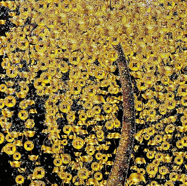 水晶パネル アートパネル 90×160cm 開運画 金フレーム付き