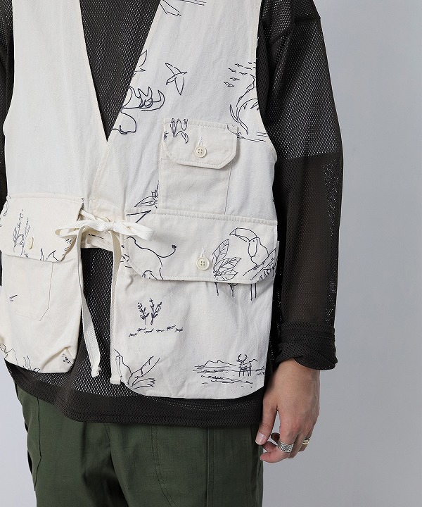 エンジニアド ガーメンツ/Engineered Garments   Fowl vest - Animal Print 6.5oz Flat Twill