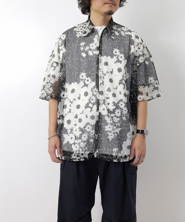 ノーマリズムテキスタイル/NOMARHYTHM TEXTILE   Floral Mesh Zip Polo（全2色）