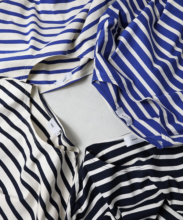 リネン/RINEN　16/1 空紡天竺ボーダー　ボートネック（全4色）