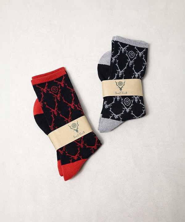 サウス２ ウエスト８/South2 West8     Socks - Cotton Jq. / Skull&Target（全2色）