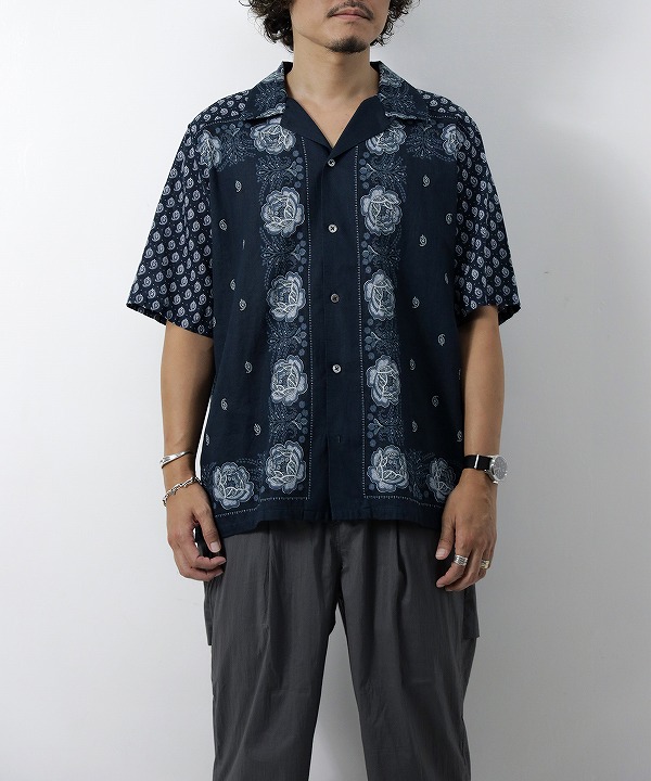 ボヘミアンズ/Bohemians 　S/S OPEN SHIRTS ROSE BANDANA LAWN