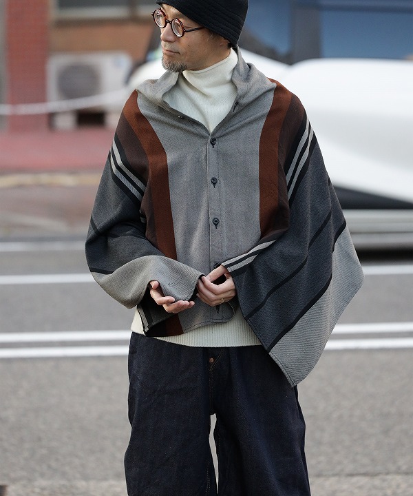 エンジニアド ガーメンツ/Engineered Garments　Button Shawl - Multi Color Wide Stripe Worsted Wool