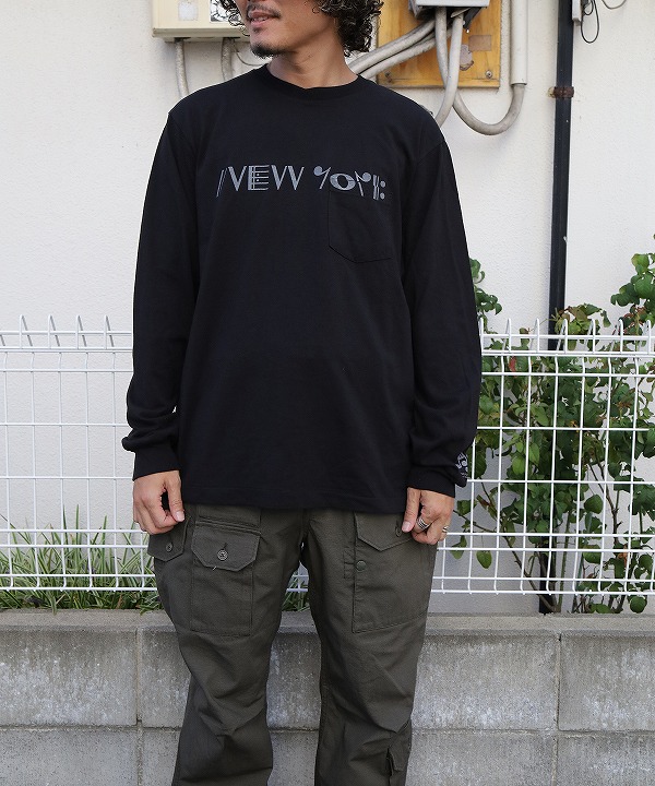 エンジニアド ガーメンツ/Engineered Garments    Printed Cross Crew Neck L/S T-shirt - BLACK（全2種）