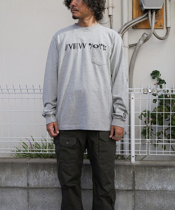 エンジニアド ガーメンツ/Engineered Garments    Printed Cross Crew Neck L/S T-shirt - GRAY（全２種）