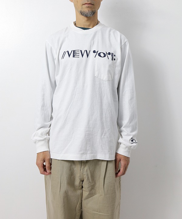 エンジニアド ガーメンツ/Engineered Garments    Printed Cross Crew Neck L/S T-shirt - WHITE（全２種）